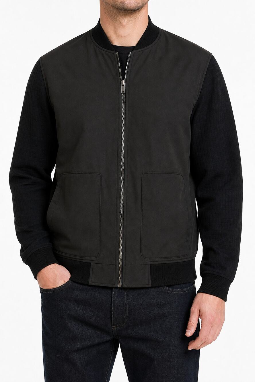 Ryan Seacrest Distinction Men's Mixed-Media Bomber Jacket Black S NWT Minimalist